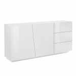 Credenza cassettiera 180cm design moderno 2 ante 3 cassetti scorrevoli Colore bianco con finitura lucida Made in Italy