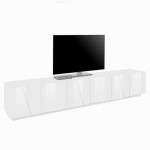 Mobile porta TV moderno soggiorno 6 ante 3 vani colore bianco lucido Made in Italy