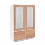 Credenza soggiorno alta con vetrina 100cm bianco legno Made in Italy