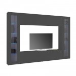 Parete attrezzata porta TV moderno pensile sospeso 2 vetrine color antracite opaco Made in Italy