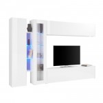 Parete attrezzata bianca soggiorno mobile TV vetrina armadio colore bianco laccato lucido Made in Italy
