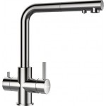Miscelatore Cucina tre vie per acqua filtrata con canna interna separata e doccetta estraibile Acciaio Inox PURA LINE VITUS DOCCIA SCHOCK 560120EDM