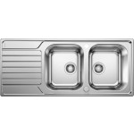 Lavello 2 Vasche con Gocciolatoio Reversibile Sopratop 116 x 50 cm Acciaio Inox Comando Saltarello Incluso DINAS 8 S Advanced BLANCO 1624115 - 624115