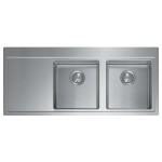 Lavello da Incasso 2 Vasche con gocciolatoio a Sinistra 116 x 50 cm Slim - Filotop Acciaio Inox satinato con fascia miscelatore ENEA 017104.D2.01.2034