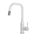Elleci MGKDRP68 Miscelatore monocomando Cucina con canna girevole e doccetta estraibile finitura Granitek Matt Bianco 68 Dora Plus