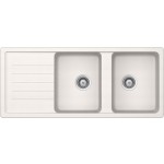 Lavello incasso 2 vasche con gocciolatoio Reversibile sopratop - sottotop 116 x 50 cm Cristadur Premium Bianco Puro TOLEDO D200 SCHOCK TOLD200A99