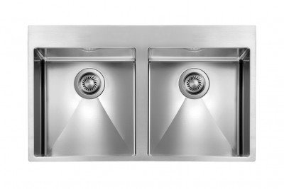 Lavello da Incasso 2 Vasche 85 x 50 cm Slim Acciaio Inox Satinato con Fascia Miscelatore FILORAGGIATO MIX CM 01204C.X2.01.2033 01204CXCSSP