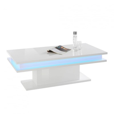 Tavolino da caffè design moderno bianco 100x55cm luce LED colore laccato bianco lucido Made in Italy