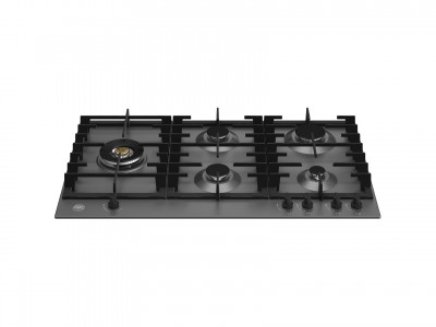 Piano Cottura ad Incasso 90 Cm 5 Fuochi Gas Dual Wok laterale Griglie in Ghisa Serie Modern Nero Opaco Bertazzoni P905LMODNE