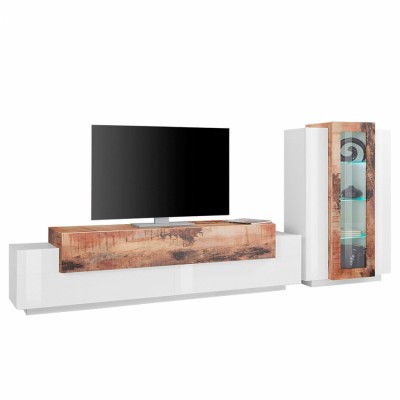 Parete attrezzata moderna soggiorno porta TV vetrina bianco legno Made in Italy