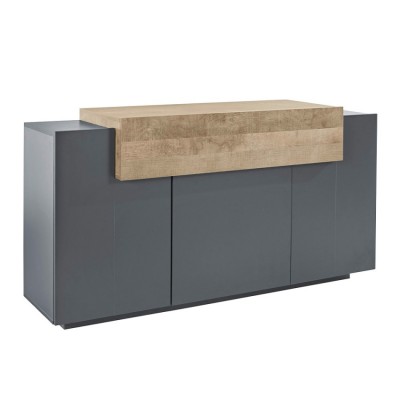 Credenza soggiorno moderna 3 vani 160cm nera e legno Made in Italy