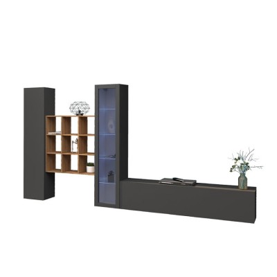 Parete attrezzata TV design moderno armadio libreria in legno colore antracite opaco Made in Italy