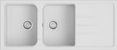 Lavello da Incasso 2 Vasche con gocciolatoio Reversibile 116 x 50 cm Sopratop Granitgem Bianco CM COLORADO 400102G04