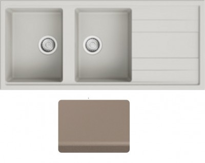 Lavello da Incasso 2 Vasche con gocciolatoio Reversibile 116 x 50 cm Sopratop Granitgem Terra di Agata CM OREGON 400203G06