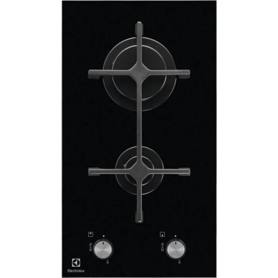 Piano Cottura da Incasso a Gas 30 cm Domino 2 Fuochi Vetroceramica Nero Griglie in ghisa Electrolux EGC3322NVK