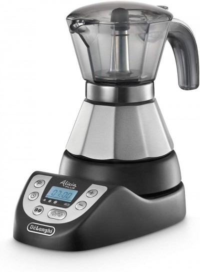 Caffettiera elettrica Moka 1 o 2 Tazze Caffè Macinato in Polvere Funzione Orzo e Aroma con Timer De Longhi Alicia PLUS EMKP 21.B