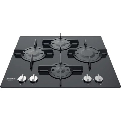 Ariston Hotpoint FTGHG 641 D/HA(BK) - FTGHG641DHABK Piano Cottura da Incasso a Gas 60 cm 4 Fuochi Direct Flame Vetro Nero Griglie in Ghisa