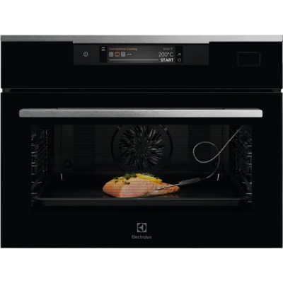 Forno da Incasso Compatto Multifunzione Elettrico 60 cm Altezza 45 cm Vapore SteamBoost connettività integrata Termosonda Vetro nero con Finiture Inox antimpronta Classe A++ Electrolux KVBAS21WX 