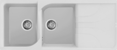 Lavello 2 vasche con gocciolatoio Reversibile Sopratop 116 x 50 cm finitura Granitek Matt Bianco 68 Ego 500 Elleci LGE50068