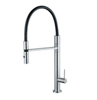 Miscelatore Monocomando Cucina Acciaio Inox AISI 316 Satinato con Canna Girevole e Doccia Snodabile Collezione Marine Tube Foster  8477 100 -  8477100