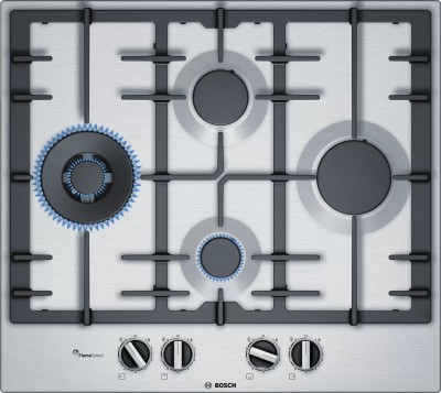 Piano Cottura da Incasso a Gas Inox Griglie in Ghisa 4 Fuochi 60 cm Serie 6 Bosch PCI6A5B90