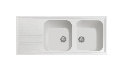Plados PL1162-58 Lavello 2 Vasche con Gocciolatoio Reversibile Serie Atlantic 116-20 finitura 58 ULTRAGRANIT BIANCO LATTE