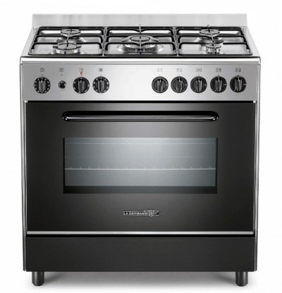 La Germania S85C61XT/24 Cucina Libera installazione 80 x 50 cm 5 Fuochi Gas Forno Elettrico Finitura Nero Griglie Smaltate 