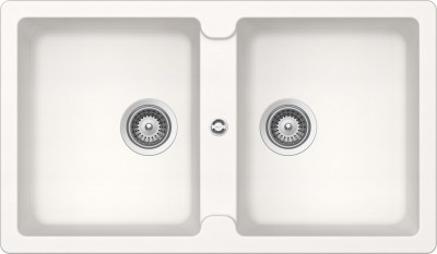 Lavello incasso 2 Vasche Reversibile sopratop - sottotop 86 x 50 cm Cristadur Premium Bianco Puro TOLEDO N200 SCHOCK TOLN200A99