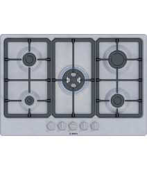 Bosch Serie 4 PGQ7B5K90 Piano Cottura da Incasso 75 cm a Gas 5 Fuochi Acciaio Inox Griglie in Ghisa 