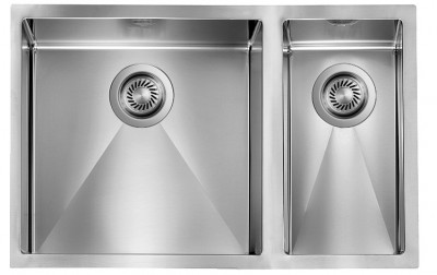 Lavello da Incasso 2 Vasche 69 x 45 cm Sottotop Acciaio Inox Satinato Vasca Grande a Sinistra FILORAGGIATO CM 012005.S0.01.2018 - 012005SCSSP