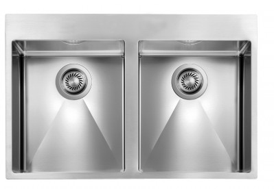 Lavello da Incasso 2 Vasche 77 x 50 cm Slim Acciaio Inox Satinato con Fascia Miscelatore FILORAGGIATO MIX CM 012048.X2.01.2033 - 012048XCSSP