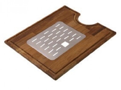 Tagliere in legno iroko con colabicchieri inox mm 335 x 380 per lavello CM 094054 XXXXX