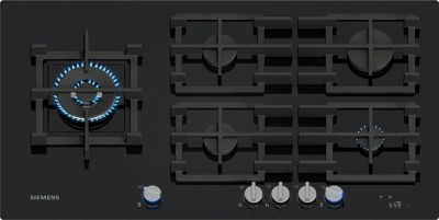 Siemens IQ700 ER9A6SH40 Piano cottura da Incasso 90 cm 5 Fuochi gas Vetro temperato Nero stepFlame e manopole illuminate griglie in ghisa