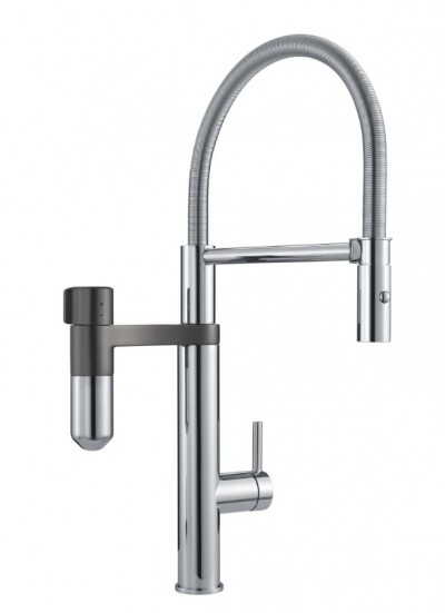 Miscelatore cucina con canna girevole Doccetta orientabile doppio getto e  filtro acqua integrato Finitura Cromato - Gun Metal Franke Vital Capsule 2 in 1 120.0621.230