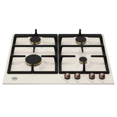Piano Cottura ad Incasso  60 Cm 4 Fuochi Gas Griglie in Ghisa Serie Heritage Avorio Finiture Rame Bertazzoni P604HERAC