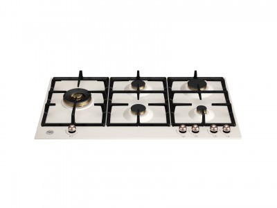 Piano Cottura ad Incasso 90 Cm 5 Fuochi Gas Wok laterale Griglie in Ghisa Serie Heritage Avorio Finiture Rame Bertazzoni P905LHERAC