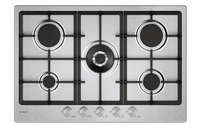 Candy New Moderna CHG74WTX Piano Cottura da Incasso a Gas 75 cm 5 Fuochi Acciaio Inox Griglie in Ghisa