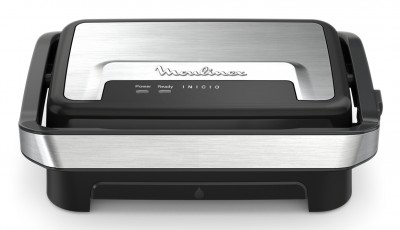 Moulinex GI270D Griglia Elettrica Grill Potenza 1000W con Piastre Antiaderenti e Vassoio Raccogligocce colore Nero e Inox Inicio Compact