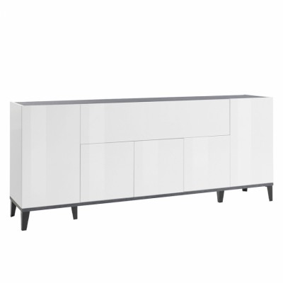 Credenza 200x40cm design 5 ante vano a ribalta ingresso soggiorno bianco lucido Made in Italy