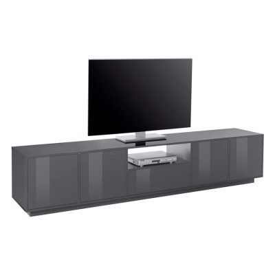 Mobile porta TV basso 220cm design moderno soggiorno colore antracite laccato lucido Made in Italy