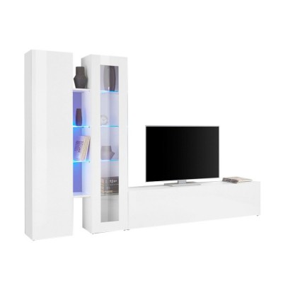 Parete attrezzata bianca moderna mobile TV armadio vetrina colore bianco laccato lucido Made in Italy