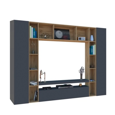 Parete attrezzata moderna porta TV libreria armadi nera legno colore antracite opaco Made in Italy