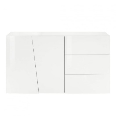 Credenza cassettiera design moderno 2 ante 3 cassetti colore bianco con finitura lucida Made in Italy
