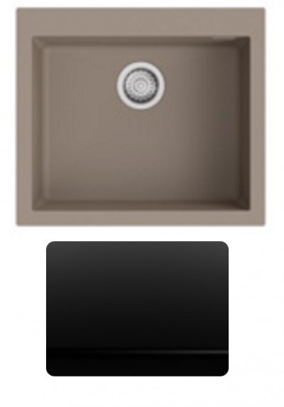 Lavello da Incasso 1 Vasca Monovasca 57 x 50 cm Sopratop con fascia miscelatore Granitgem Nero CM NEVADA MIX 400400G01