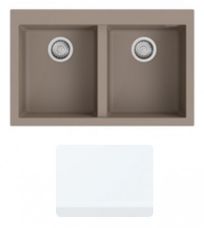 Lavello da Incasso 2 Vasche 79 x 50 cm Sopratop con fascia miscelatore Granitgem Bianco Howlite CM NEVADA MIX 400402G05