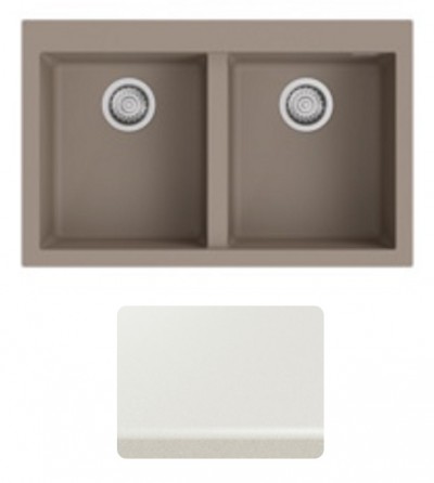 Lavello da Incasso 2 Vasche 79 x 50 cm Sopratop con fascia miscelatore Granitgem Grigio Tormalina CM NEVADA MIX 400402G07