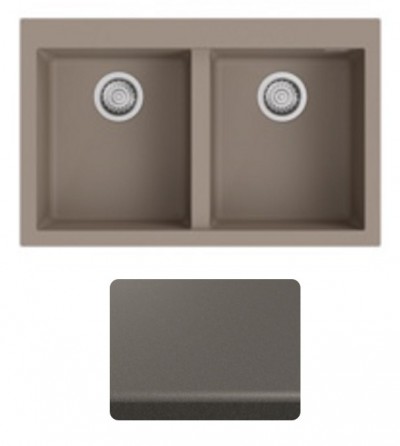 Lavello da Incasso 2 Vasche 79 x 50 cm Sopratop con fascia miscelatore Granitgem Grigio Ematite CM NEVADA MIX 400402G08