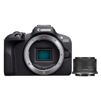 Fotocamera mirrorless 24Mpx EOS R100 Kit RF S 18-45mm F4.5. 6.3 IS STM Black Canon 6052C013