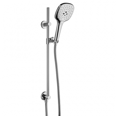Doccia saliscendi P50 in metallo con presa acqua incorporata, scorrevole in ottone, asta ø18x600, doccetta 3 getti a pulsante in ABS e flessibile in PVC cm.150 antitorsione Cromo serie Saliscendi Paini 50CR128/P50