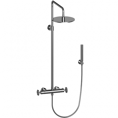 Miscelatore termostatico doccia esterno con pulsante di sicurezza 38°, doccia e soffione Cromo serie Garage Paini 72CR689THTT